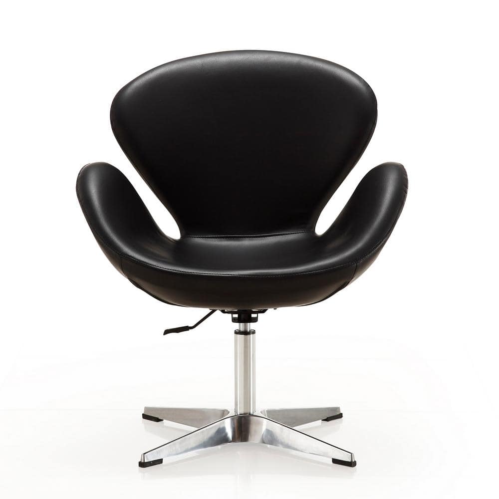 Raspberry Black Faux Leather Swivel Accent Chair Set