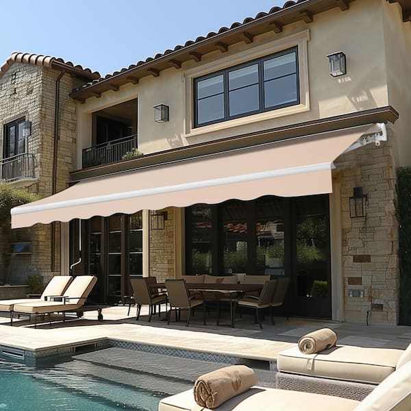 13 ft. x 8 ft. Manual Patio Retractable Awnings in Beige