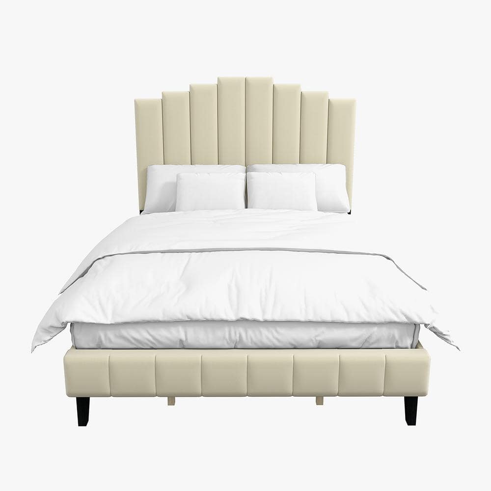 JAYDEN CREATION Chaonian 62 in. W Ivory Tufted Upholstered Platform Bed  with Center Legs BST0379-QB-IVORY - The Home Depot