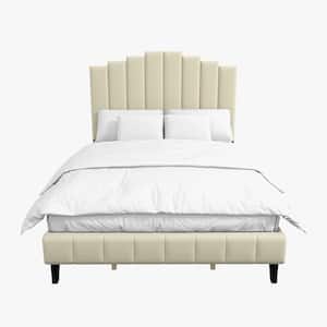 Chaonian 62 in. W Ivory Tufted Upholstered Platform Bed with Center Legs