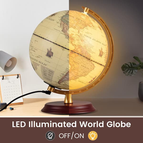 Gymax 10.5 in. Illuminated World Globe Night Light Up Globe Lamp