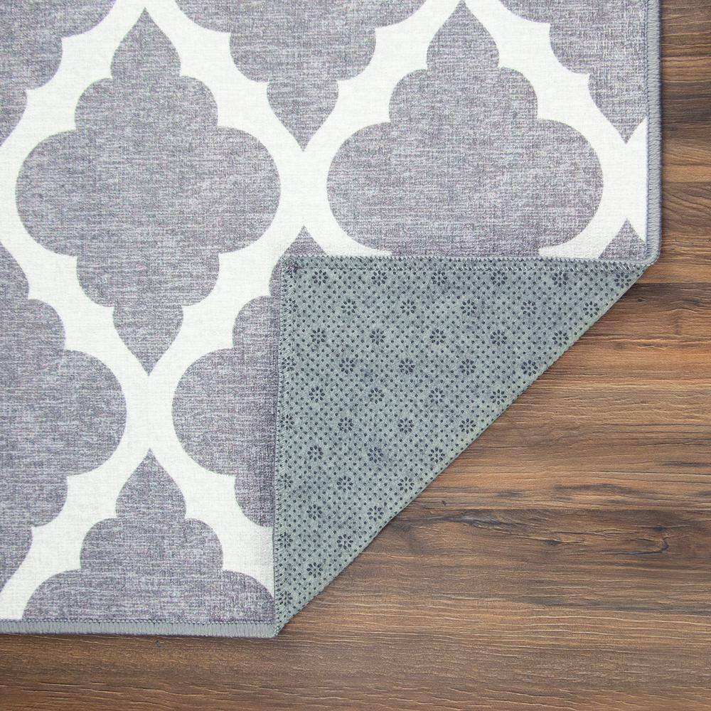 Elegant Gray Trellis 5' x 7' Washable Non-Slip Rug