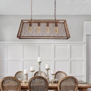 4-Light Farmhouse Antique Chandelier with Mesh Metal Shade