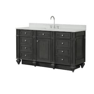 Winston 60 in. W x 22 in. D Bath Vanity in Antique Gray with Quartz Vanity Top in White with White Basin