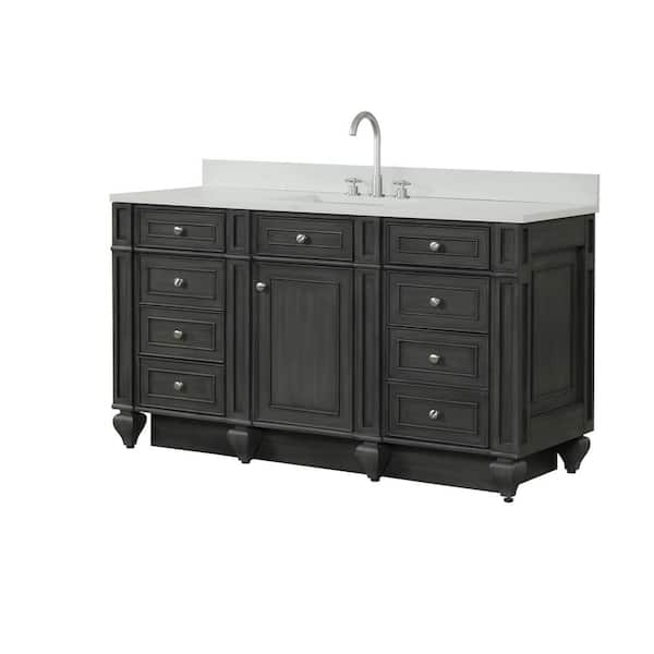 Design Element Winston 60 in. W x 22 in. D Bath Vanity in Antique Gray with Quartz Vanity Top in White with White Basin