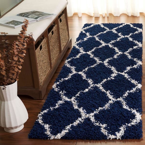 Townsend Navy/Ivory 2 ft. x 14 ft. Geometric Runner Rug
