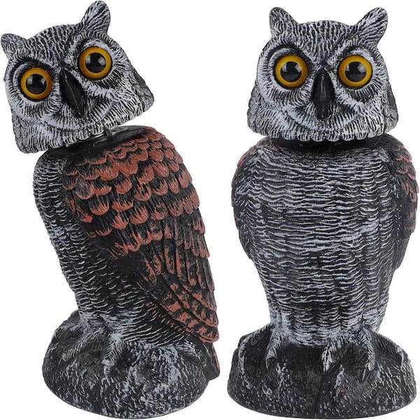2-Pack Fake Owl Decoys for Scare Away Birds, Swivel Head Bird Repellent, Natural Enemy Scarecrow Plastic Statue