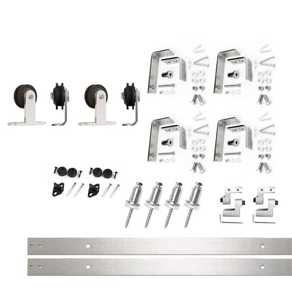 HOMACER 5 ft./60 in. Brushed Nickel Double Track Bypass U-Shape Sliding Barn Door Hardware Kit - T-Shape Design Roller