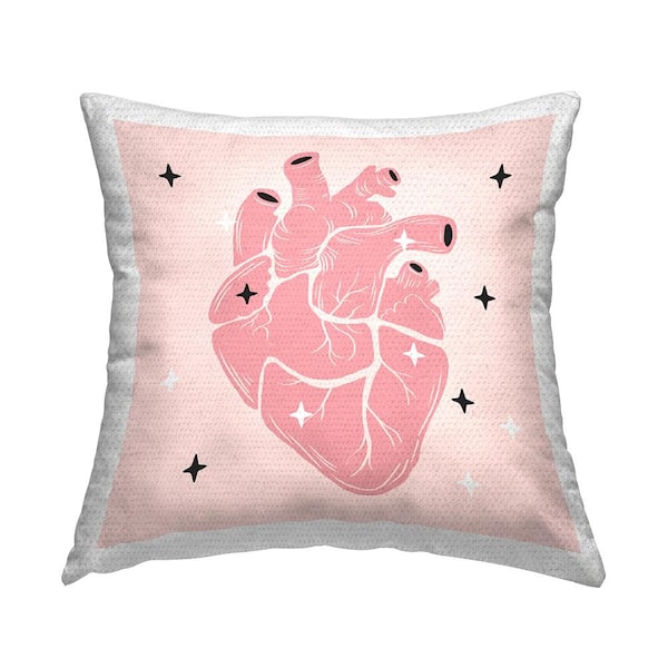 Stupell Industries Pastel Pink Anatomical Heart Pink Square Outdoor Throw Pillow
