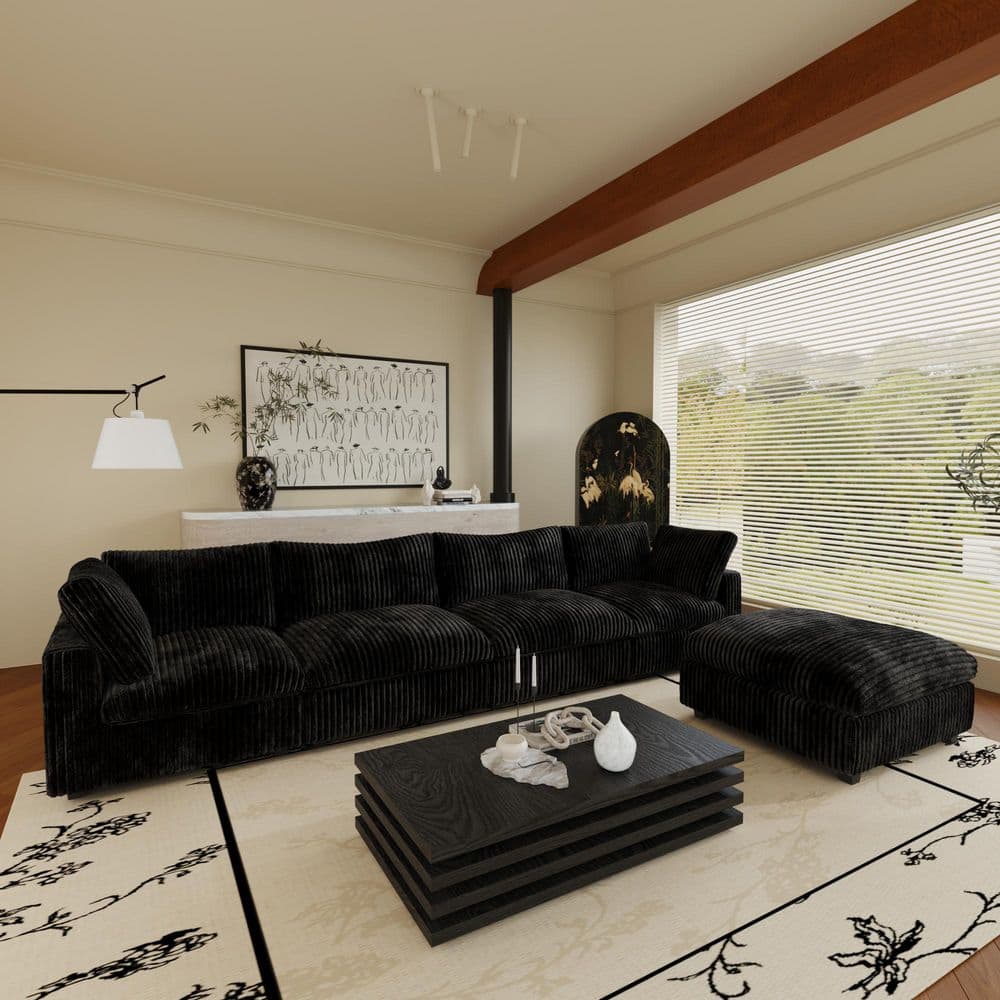 5-Piece Black Faux Rabbit Fur Fabric Sectional Sofa L-Shaped Modular Living Room Set with Removable Covers price history on PriceWatchPro