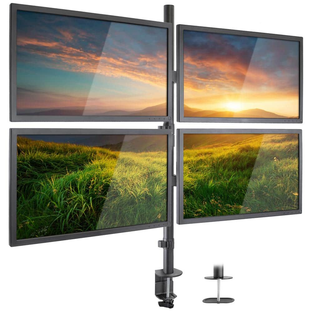 Black Steel Adjustable Quad Monitor Desk Mount