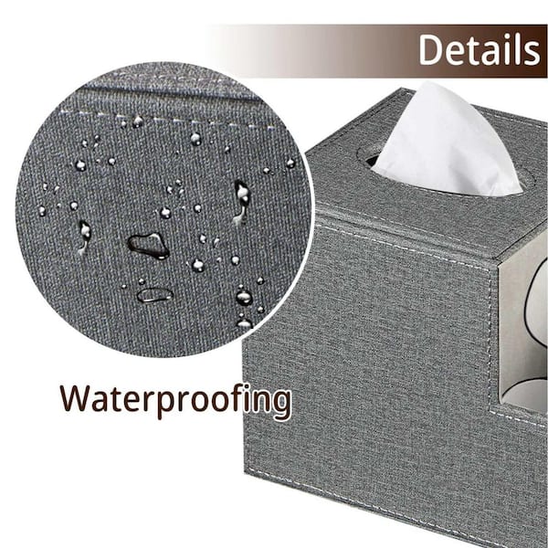 希少✤ DOUBLE SIDED TISSUE CASE COLOR: GRAY Wudkey Gray Leather Square Tissue Box Cover with Storage