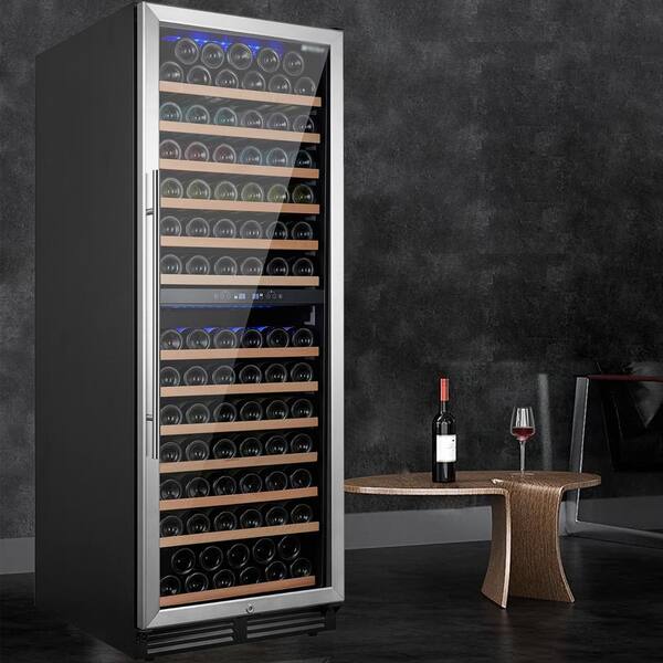 Unbranded Dual Zone 152-Bottle Free Standing Built-in Large Wine Cooler/Wine Cellars in Silver