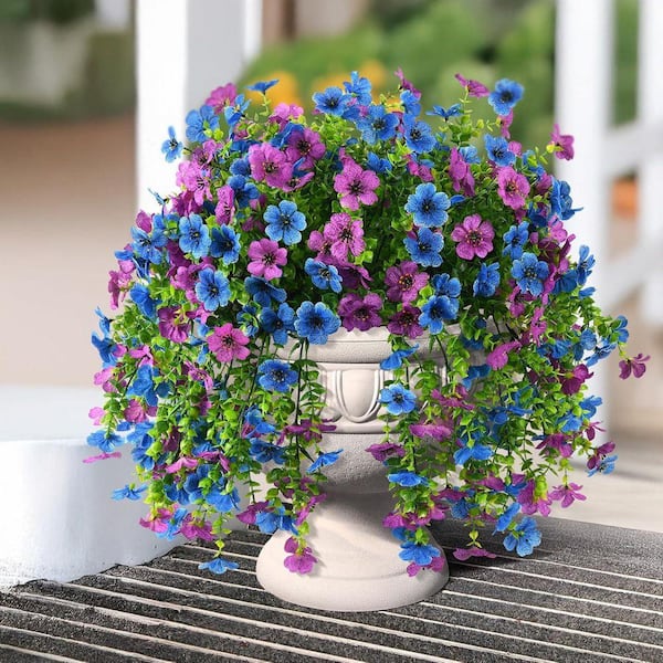 18.9 in. Purple Blue 2-Piece Artificial Fake Daisy Hanging Flowers