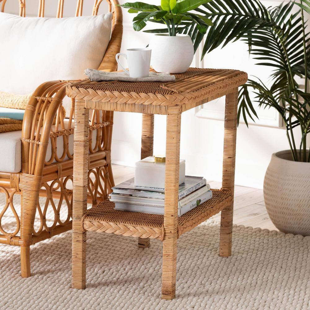 Minahasa 26 in. Light Honey Rectangle Rattan End Table - thumbnail 8