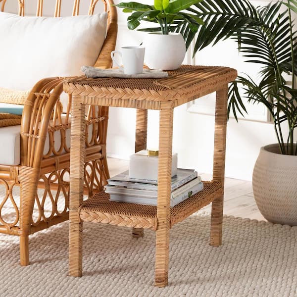 bali & pari Minahasa 26 in. Light Honey Rectangle Rattan End Table