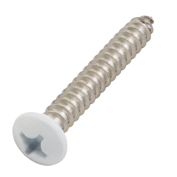 #12 x 1-1/2 in. White Stainless Steel Phillips Pan Head Sheet Metal Screw (10-Pack)