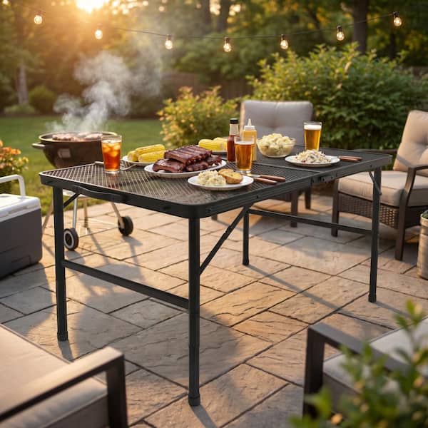 3FT Black Lightweight Portable Table Dining Table with Mesh Desktop for Outdoor Grill Picnic