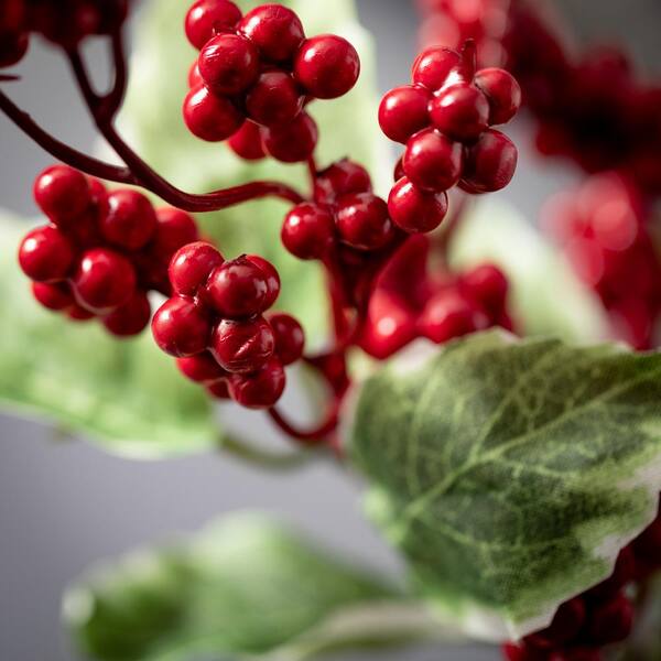 Set of 24: Burgundy Holly Berry Stems with 35 Lifelike Berries