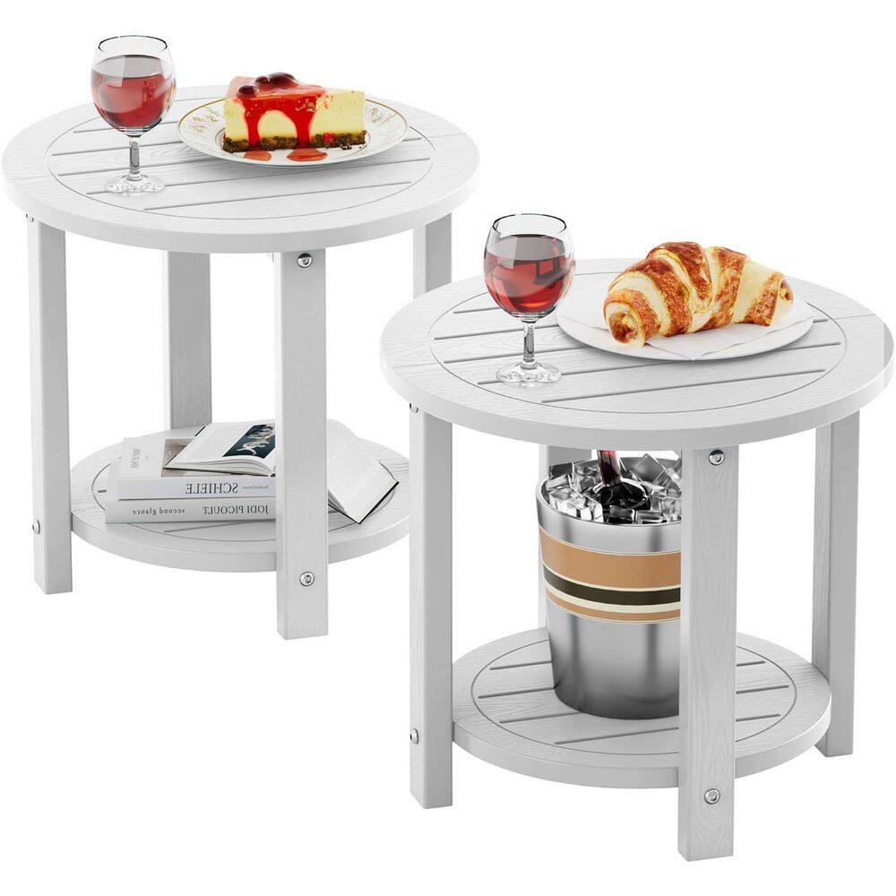 16.9 in. H White Round Double Layer Plastic Adirondack Outdoor Side Table(Set of 2) price history on PriceWatchPro
