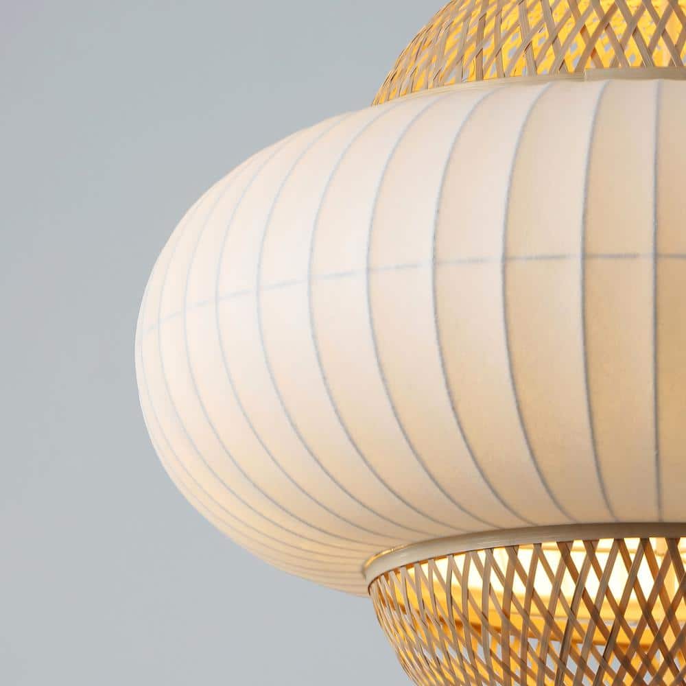 Large Bohemian Bamboo and Silk Pendant Light with Aluminum Body