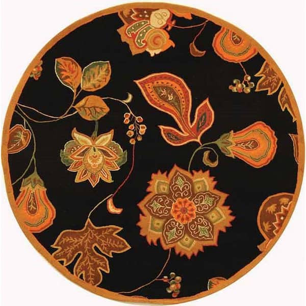 SAFAVIEH Chelsea Black/Orange 6 ft. x 6 ft. Round Border Area Rug