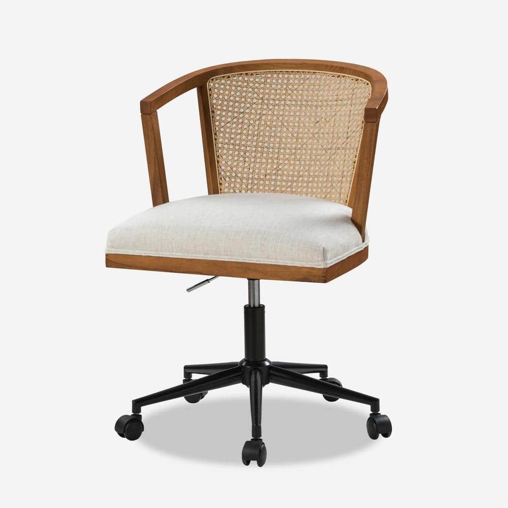 Retro Bamboo Rattan Woven Backrest Chair Office 360-Degree Swivel