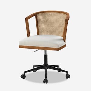 Geraldine Walnut Polyster Rattan Adjustment Height Swivel Task Chair for Bedroom Study Room