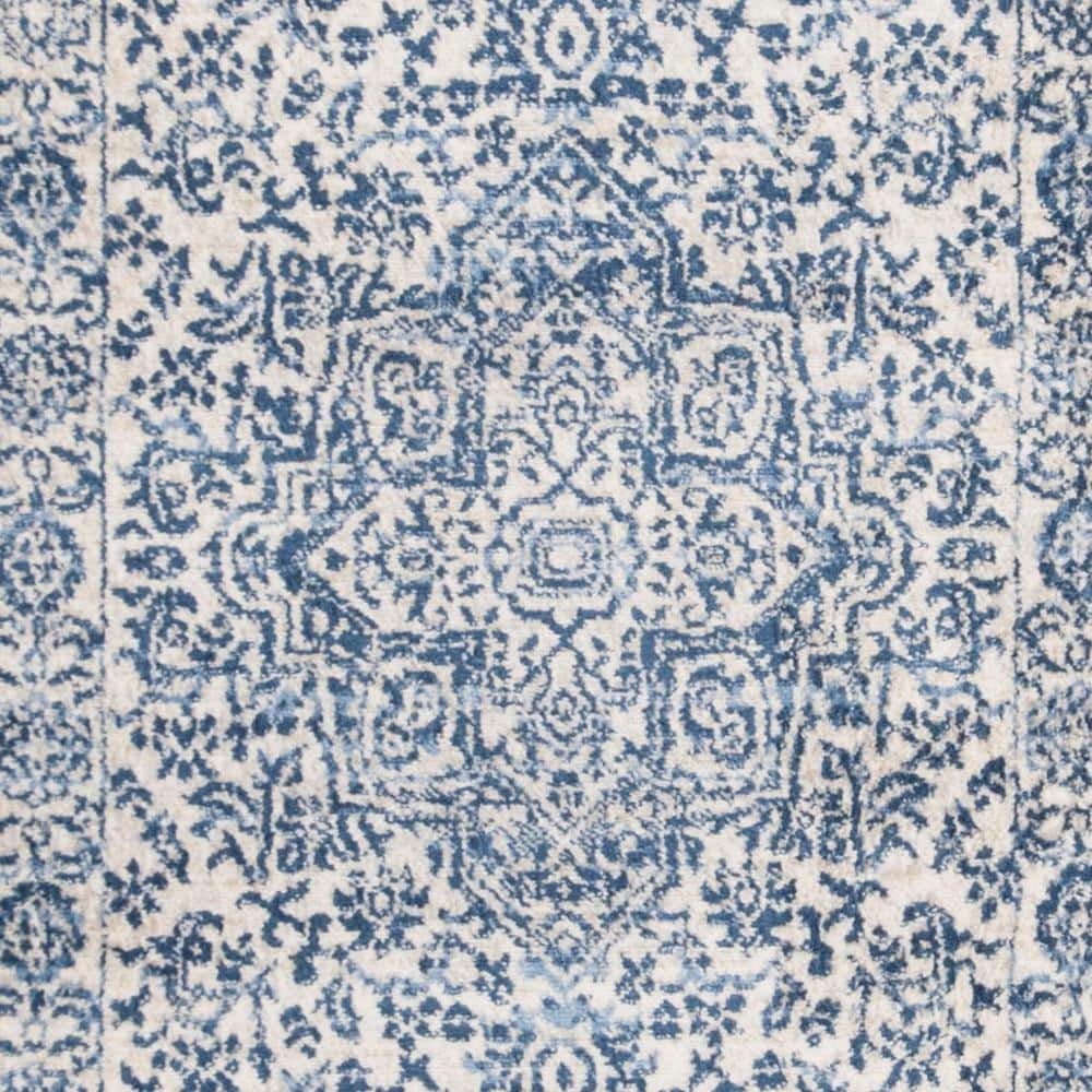 Navy and Light Grey Synthetic Runner Rug, 2' x 10'