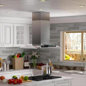 36 in. 900 CFM Island Mount wih LED Light and Glass Panel Range Hood in Stainless Steel