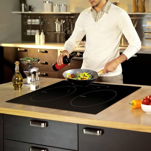 Electric Cooktop, 24 in. Induction Stove, Built-in Magnetic Surface 1800W, 9-Heat Levels, 2-element, Glass Top, Black