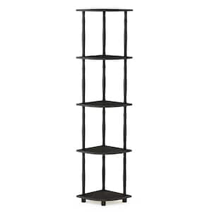 57.7 in. Espresso/Black Plastic 5-shelf Corner Bookcase with Open Storage