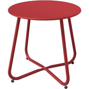 Red Round Outdoor Coffee Table, Weather Resistant Metal Side Table for Balcony, Porch, Deck, Poolside