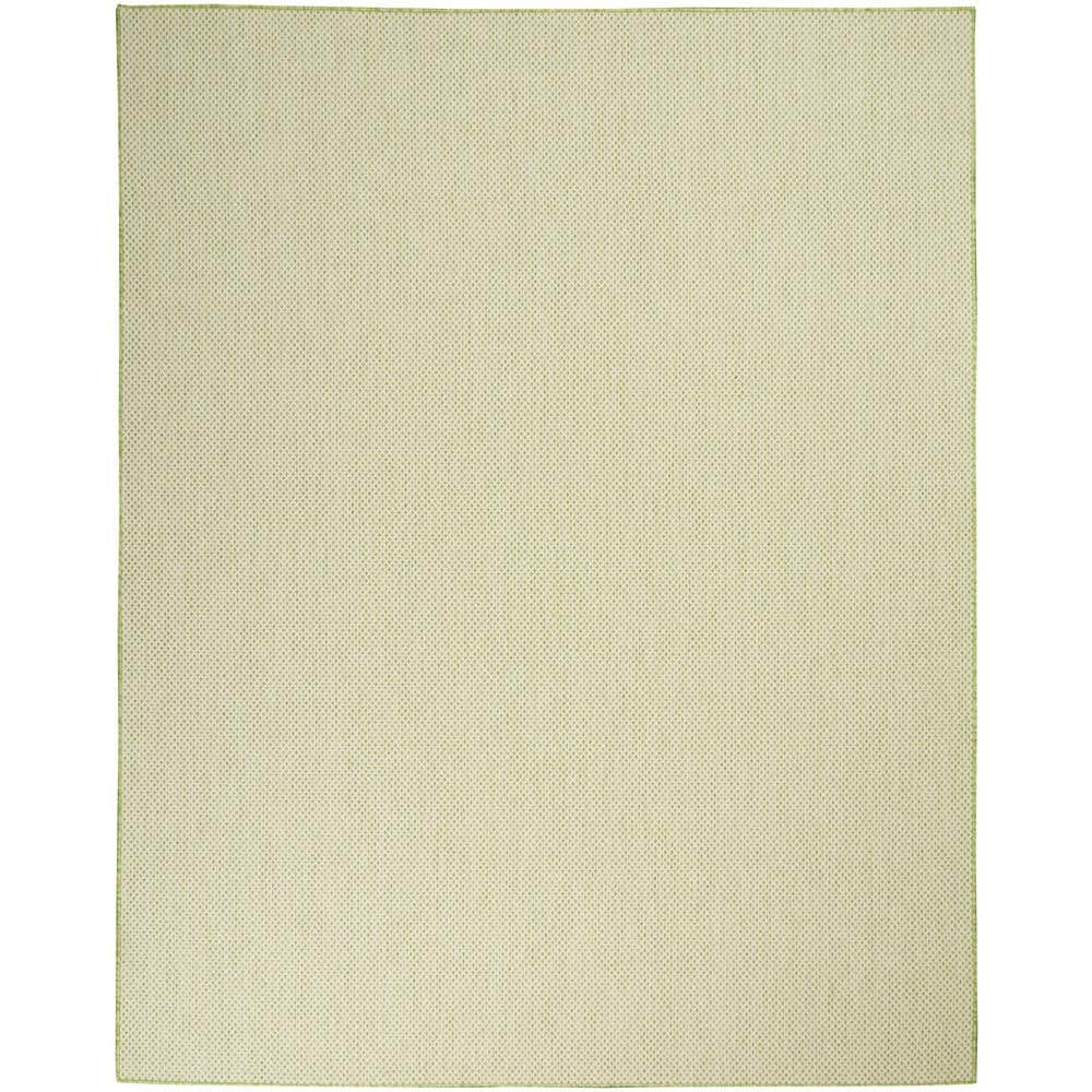 Courtyard Charm Ivory Green Geometric 8' x 10' Easy-Care Rug