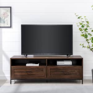 56 in. Dark Walnut Wood Modern TV Stand with 2 Drawers with Cable Management (Max tv size 60 in.)