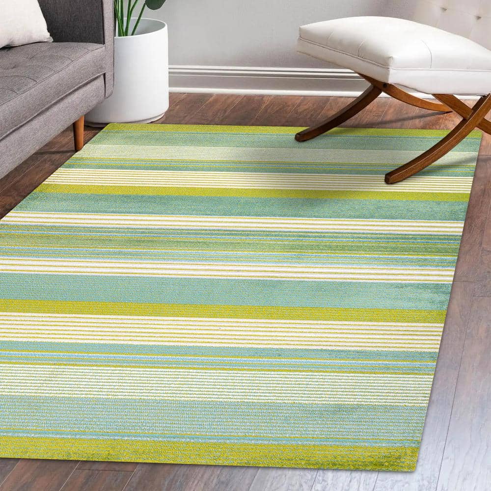 Duxbury Green and Blue Gradient Striped Synthetic 5' x 8' Area Rug