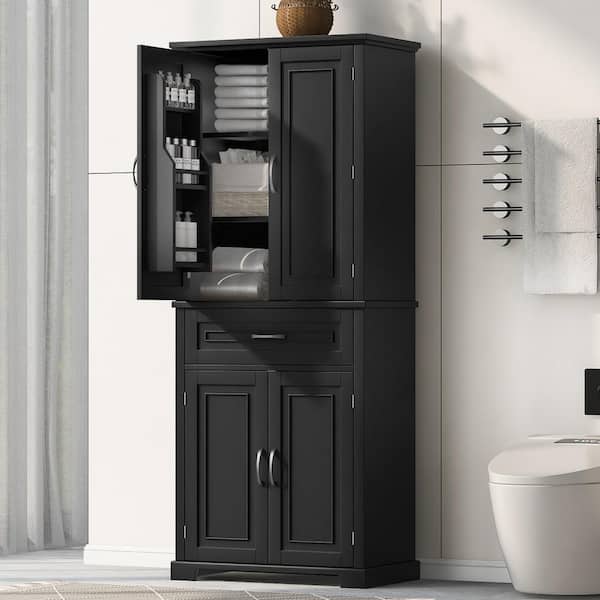 Black 72.2 in. H Accent Cabinet, Bathroom Storage Cabinet with Doors and Drawer, Adjustable Shelf, Storage Space