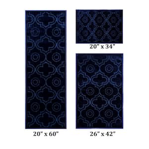 Arya Collection Navy Polyester  (20 in. x 60 in. : 26 in. x 42 in. : 20 in. x 34 in.) 3 Piece Area Rug Set