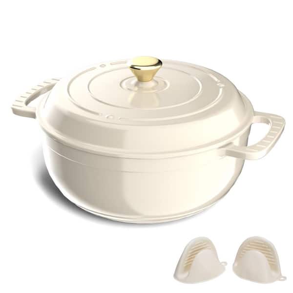 5 qt. Enameled Cast Iron Round Dutch Oven in White with Lid