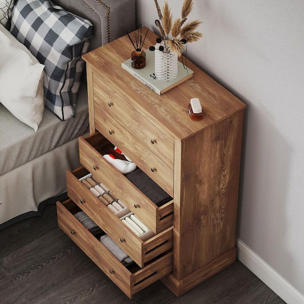 HOMCOM Brown 5 Drawer 31.1 in. Dresser with Distressed Wood Finish 83D-028V80BN HOMCOM Brown 5 Drawer 31.1 in. Dresser with Distressed Wood Finish 83D-028V80BN