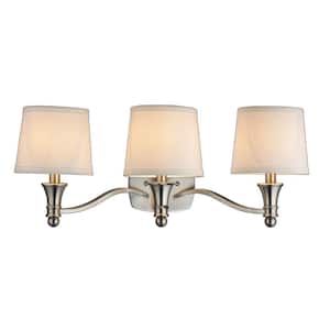 Towne 3-Light Brushed Nickel Vanity Light with White Fabric Shades