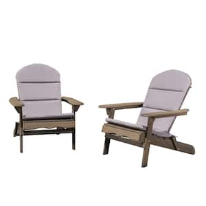 Malibu Gray Folding Wood Adirondack Chairs with Gray Cushions (2-Pack)