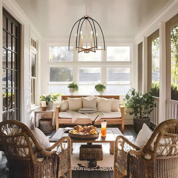 Zevni Modern Farmhouse 23.6 in. 6-Light Black and Gold Caged