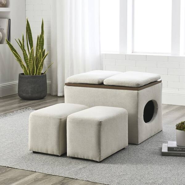 Modern Beige Design Hollow Storage Ottoman