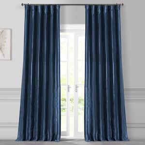 Navy Blue Faux Silk Rod Pocket Room Darkening Curtain - 50 in. W x 84 in. L (1 Panel)
