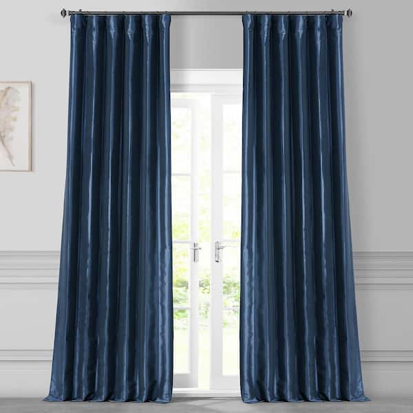 Exclusive Fabrics & Furnishings Navy Blue Faux Silk Rod Pocket Room Darkening Curtain - 50 in. W x 84 in. L (1 Panel)