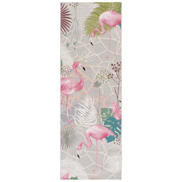 Barbados Gray/Pink 3 ft. x 8 ft. Runner Novelty Animal Print Indoor/Outdoor Area Rug