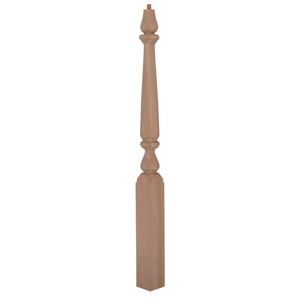 EVERMARK Stair Parts 4815 48 in. x 3-1/2 in. Unfinished Red Oak Pin Top Newel Post for Stair Remodel