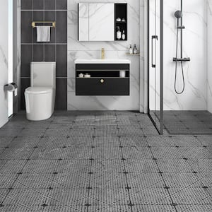 Interlocking Drainage Mat Floor Tiles PVC Interlocking Gym Flooring Tiles 12 x 12 x 0.6 in. (Black 50-Pieces,50 sq. ft.)