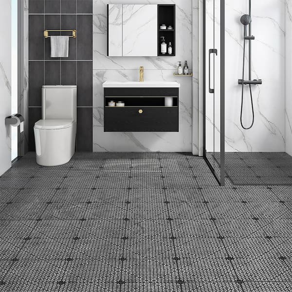 Interlocking Drainage Mat Floor Tiles PVC Interlocking Gym Flooring Tiles 12 x 12 x 0.6 in. (Black 50-Pieces,50 sq. ft.)